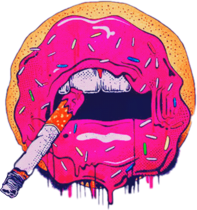 donut dripping trippy smoke cigarette lips cute pink. 